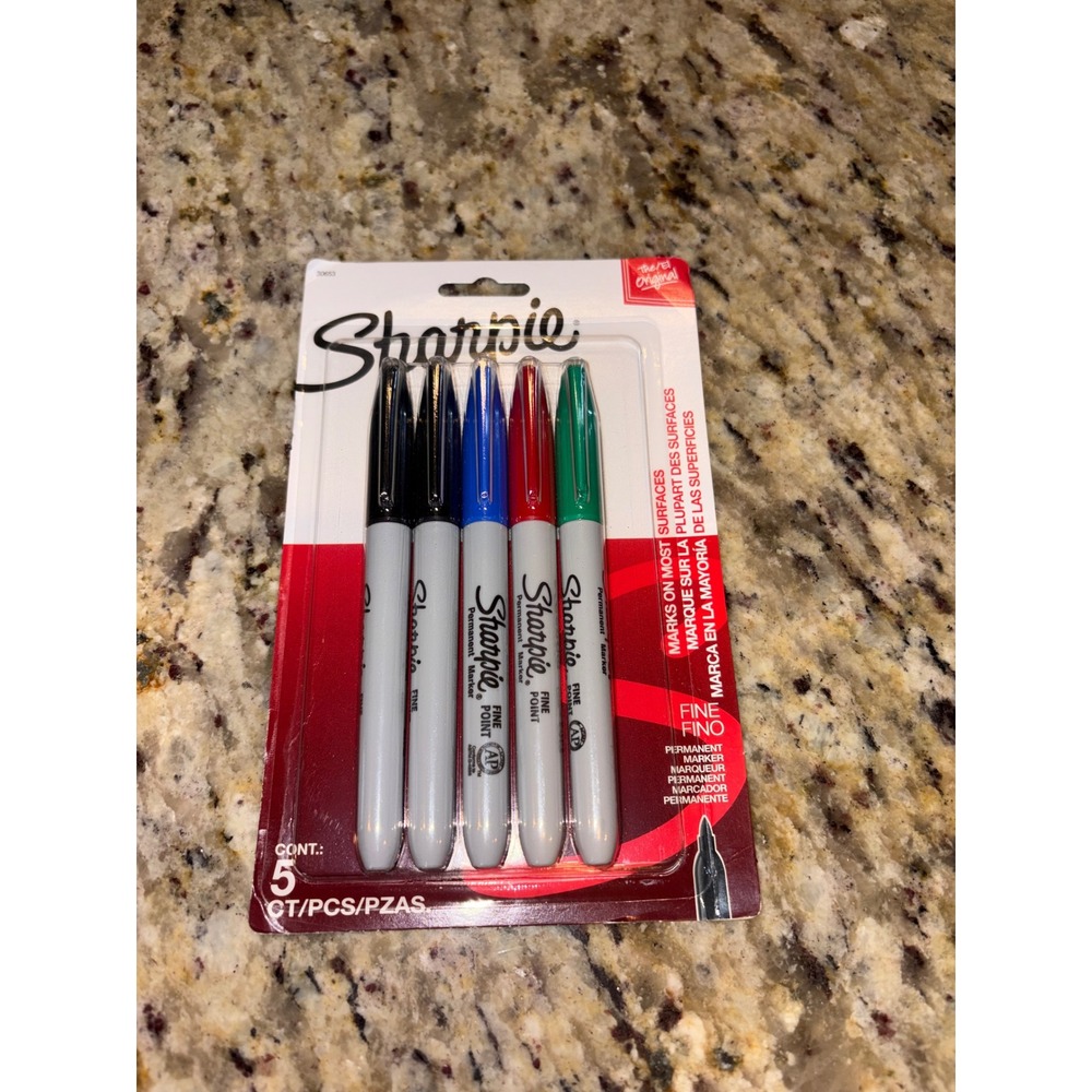 Sharpie Fine Point Permanent Markers Assorted Colors 5 Count Pack‎ 30653 NEW